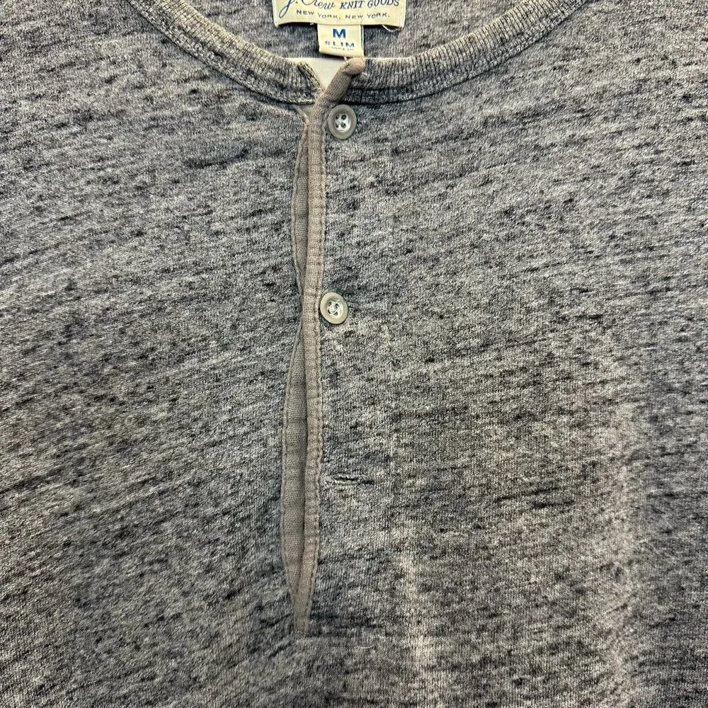 J.Crew Knit Goods Grey Heather Henley Long Sleeve Shirt Medium Slim
